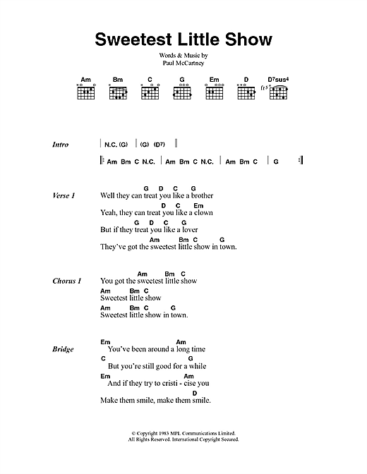 Download Paul McCartney Sweetest Little Show Sheet Music and learn how to play Lyrics & Chords PDF digital score in minutes