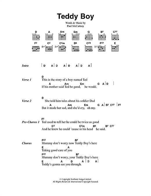 Download Paul McCartney Teddy Boy Sheet Music and learn how to play Lyrics & Chords PDF digital score in minutes