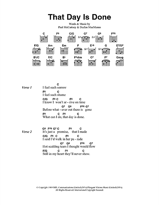 Download Paul McCartney That Day Is Done Sheet Music and learn how to play Lyrics & Chords PDF digital score in minutes