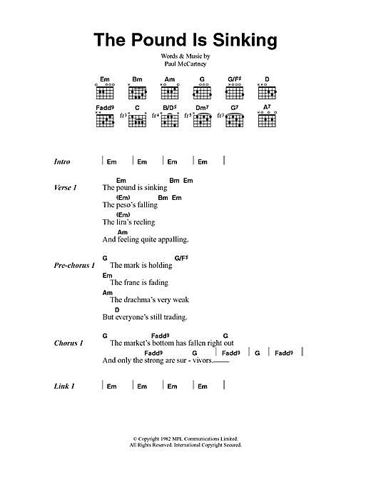 Download Paul McCartney The Pound Is Sinking Sheet Music and learn how to play Lyrics & Chords PDF digital score in minutes