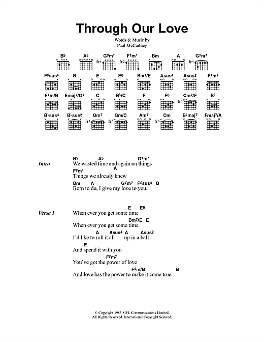 Download Paul McCartney Through Our Love Sheet Music and learn how to play Lyrics & Chords PDF digital score in minutes