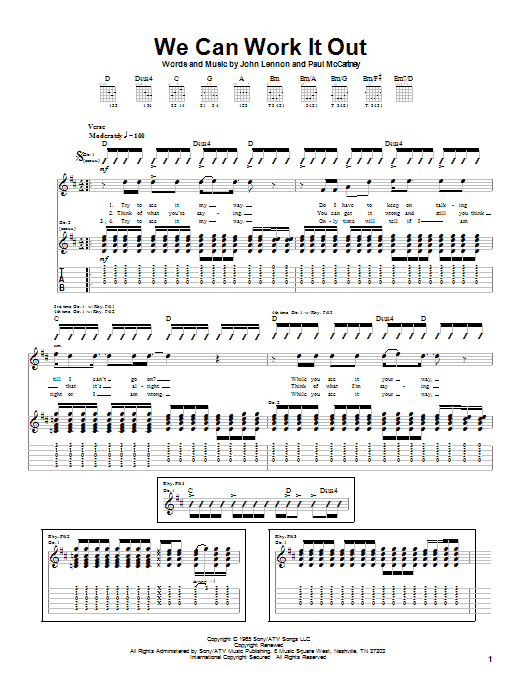 Download Paul McCartney We Can Work It Out Sheet Music and learn how to play Guitar Tab PDF digital score in minutes