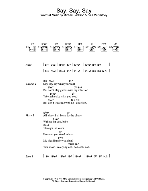 Paul Mccartney Michael Jackson Say Say Say Sheet Music Notes Chords Melody Line Lyrics Chords Download Rock 12 Pdf