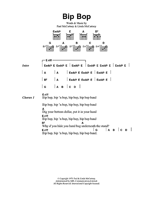 Download Paul McCartney & Wings Bip Bop/Hey Diddle Sheet Music and learn how to play Lyrics & Chords PDF digital score in minutes