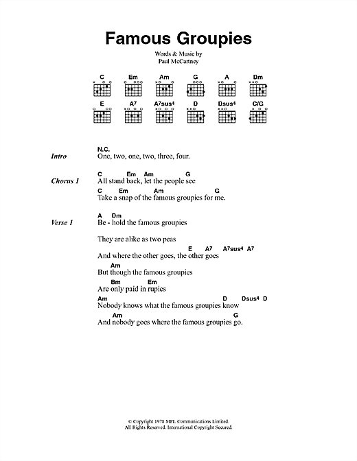 Download Paul McCartney & Wings Famous Groupies Sheet Music and learn how to play Lyrics & Chords PDF digital score in minutes