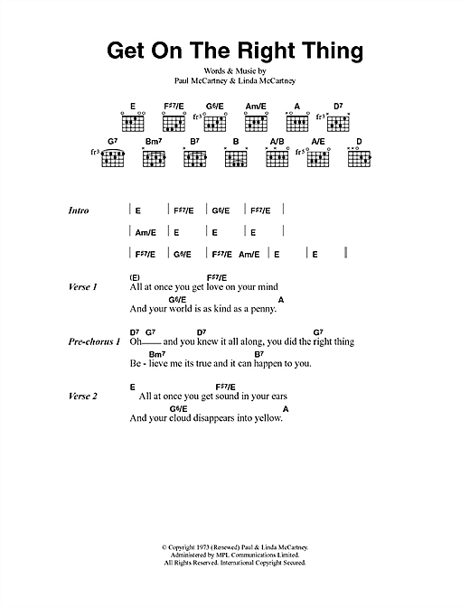 Download Paul McCartney & Wings Get On The Right Thing Sheet Music and learn how to play Lyrics & Chords PDF digital score in minutes