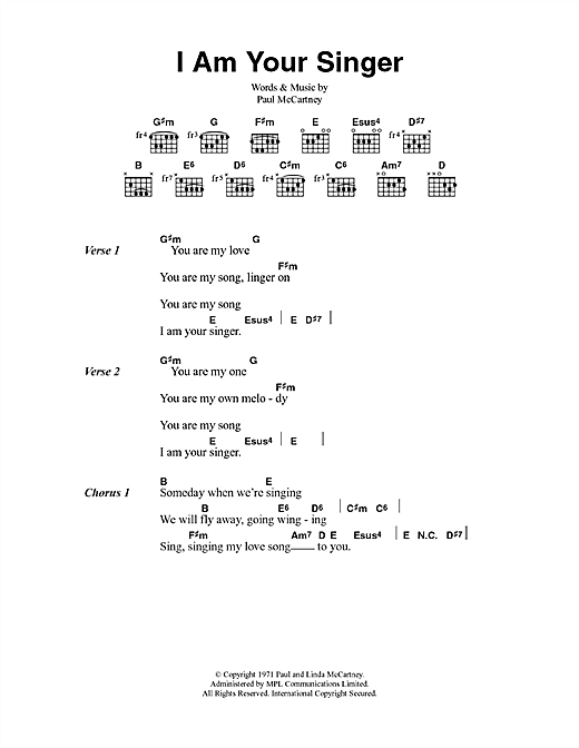 Download Paul McCartney & Wings I Am Your Singer Sheet Music and learn how to play Lyrics & Chords PDF digital score in minutes