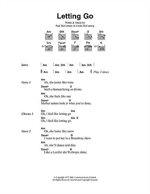 Download Paul McCartney & Wings Letting Go Sheet Music and learn how to play Lyrics & Chords PDF digital score in minutes