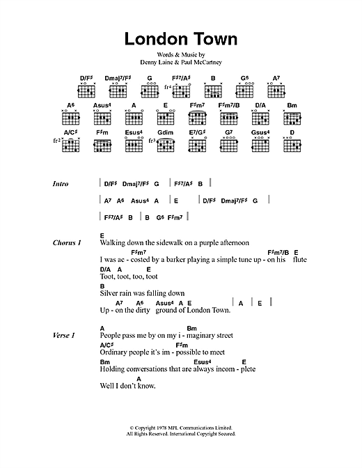 Download Paul McCartney & Wings London Town Sheet Music and learn how to play Lyrics & Chords PDF digital score in minutes