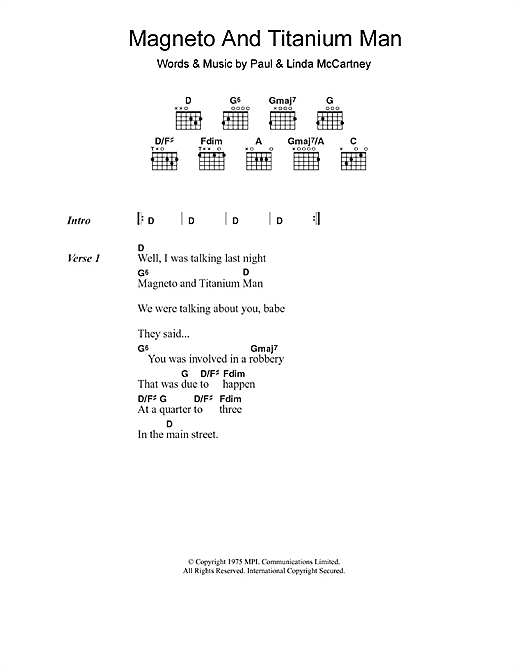 Download Paul McCartney & Wings Magneto And Titanium Man Sheet Music and learn how to play Lyrics & Chords PDF digital score in minutes