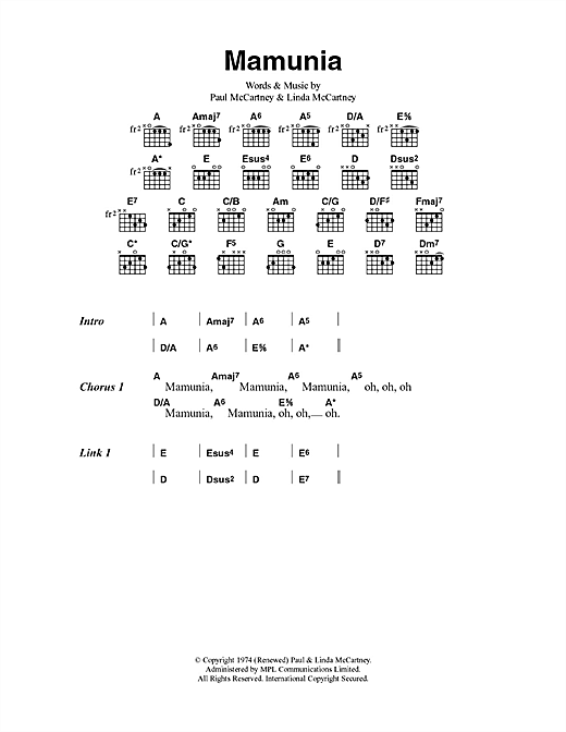 Download Paul McCartney & Wings Mamunia Sheet Music and learn how to play Lyrics & Chords PDF digital score in minutes