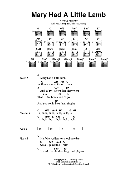 Download Paul McCartney & Wings Mary Had A Little Lamb Sheet Music and learn how to play Lyrics & Chords PDF digital score in minutes