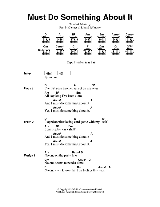 Download Paul McCartney & Wings Must Do Something About It Sheet Music and learn how to play Lyrics & Chords PDF digital score in minutes