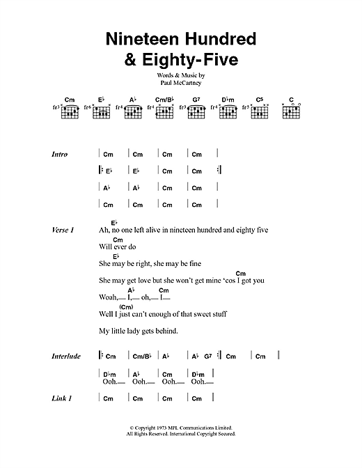Download Paul McCartney & Wings Nineteen Hundred And Eighty Five Sheet Music and learn how to play Lyrics & Chords PDF digital score in minutes