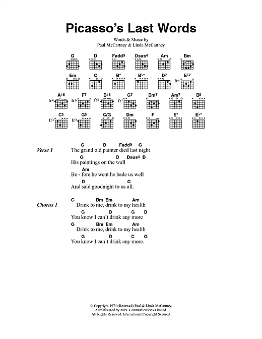 Download Paul McCartney & Wings Picasso's Last Words Sheet Music and learn how to play Lyrics & Chords PDF digital score in minutes