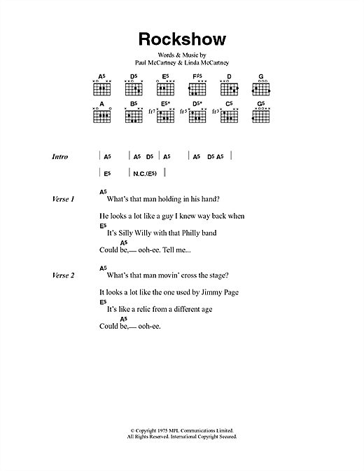 Download Paul McCartney & Wings Rockshow Sheet Music and learn how to play Lyrics & Chords PDF digital score in minutes