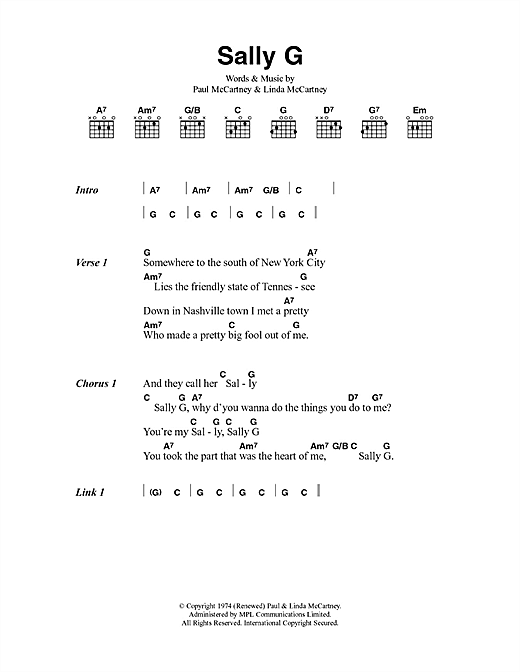 Download Paul McCartney & Wings Sally G Sheet Music and learn how to play Lyrics & Chords PDF digital score in minutes