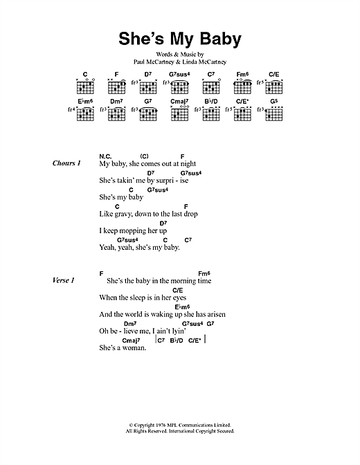 Download Paul McCartney & Wings She's My Baby Sheet Music and learn how to play Lyrics & Chords PDF digital score in minutes