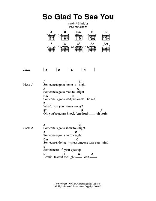 Download Paul McCartney & Wings So Glad To See You Sheet Music and learn how to play Lyrics & Chords PDF digital score in minutes