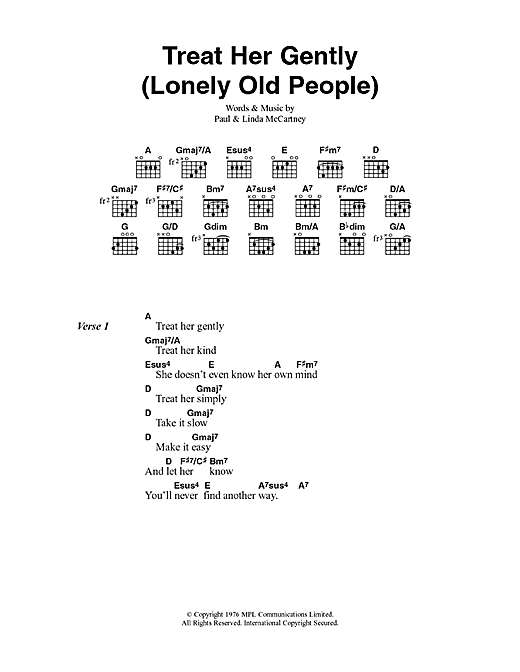 Download Paul McCartney & Wings Treat Her Gently (Lonely Old People) Sheet Music and learn how to play Lyrics & Chords PDF digital score in minutes