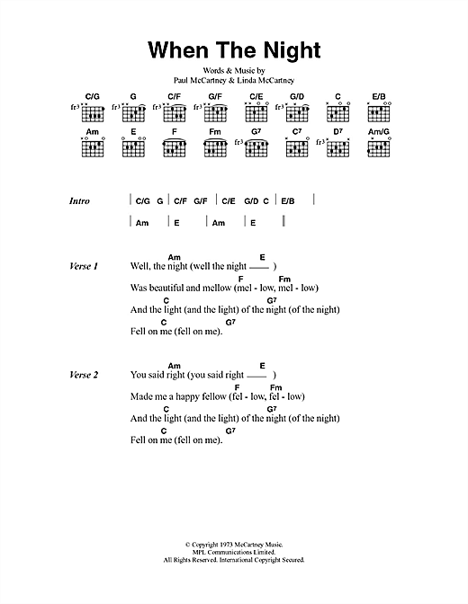 Download Paul McCartney & Wings When The Night Sheet Music and learn how to play Lyrics & Chords PDF digital score in minutes