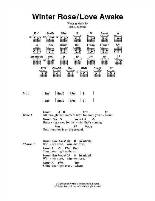 Download Paul McCartney & Wings Winter Rose/Love Awake Sheet Music and learn how to play Lyrics & Chords PDF digital score in minutes
