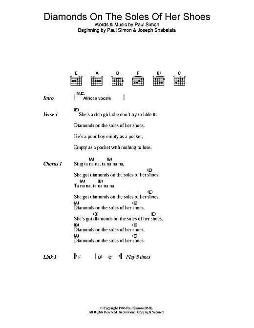 Paul Simon Diamonds On The Soles Of Her Shoes Sheet Music