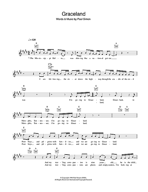 Download Paul Simon Sheet Music and learn how to play Piano, Vocal & Guitar (Right-Hand Melody) PDF score in minutes