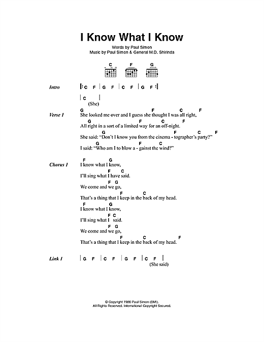 Paul Simon I Know What I Know Sheet Music