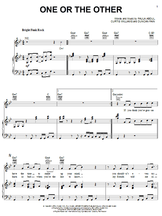 Download Paula Abdul One Or The Other Sheet Music and learn how to play Piano, Vocal & Guitar (Right-Hand Melody) PDF digital score in minutes