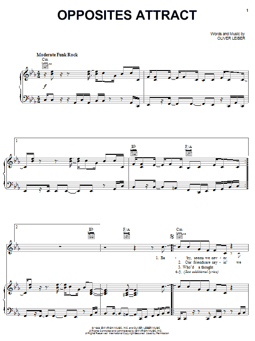 Download Paula Abdul Opposites Attract Sheet Music and learn how to play Piano, Vocal & Guitar (Right-Hand Melody) PDF digital score in minutes