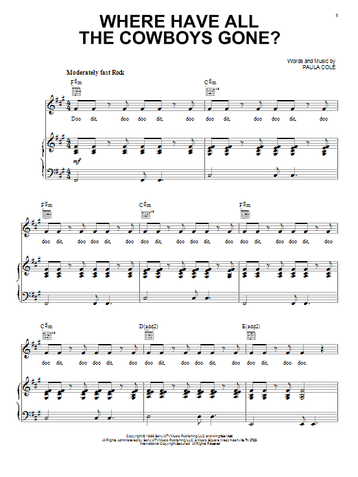 Download Paula Cole Where Have All The Cowboys Gone? Sheet Music and learn how to play Piano, Vocal & Guitar (Right-Hand Melody) PDF digital score in minutes