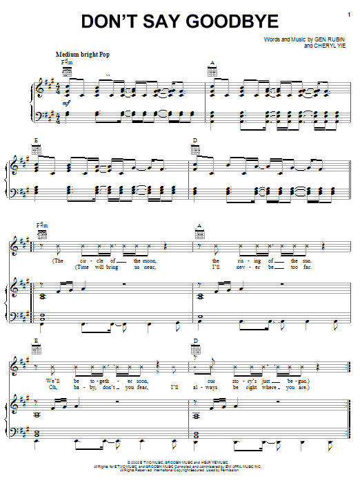 Download Paulina Rubio Don't Say Goodbye Sheet Music and learn how to play Piano, Vocal & Guitar (Right-Hand Melody) PDF digital score in minutes