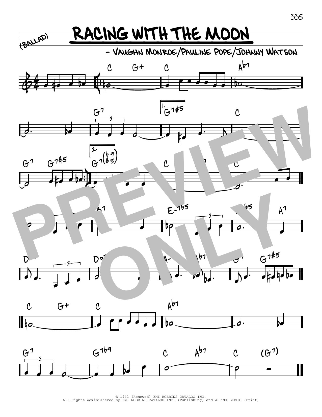 Download Pauline Pope Racing With The Moon Sheet Music and learn how to play Real Book – Melody & Chords PDF digital score in minutes