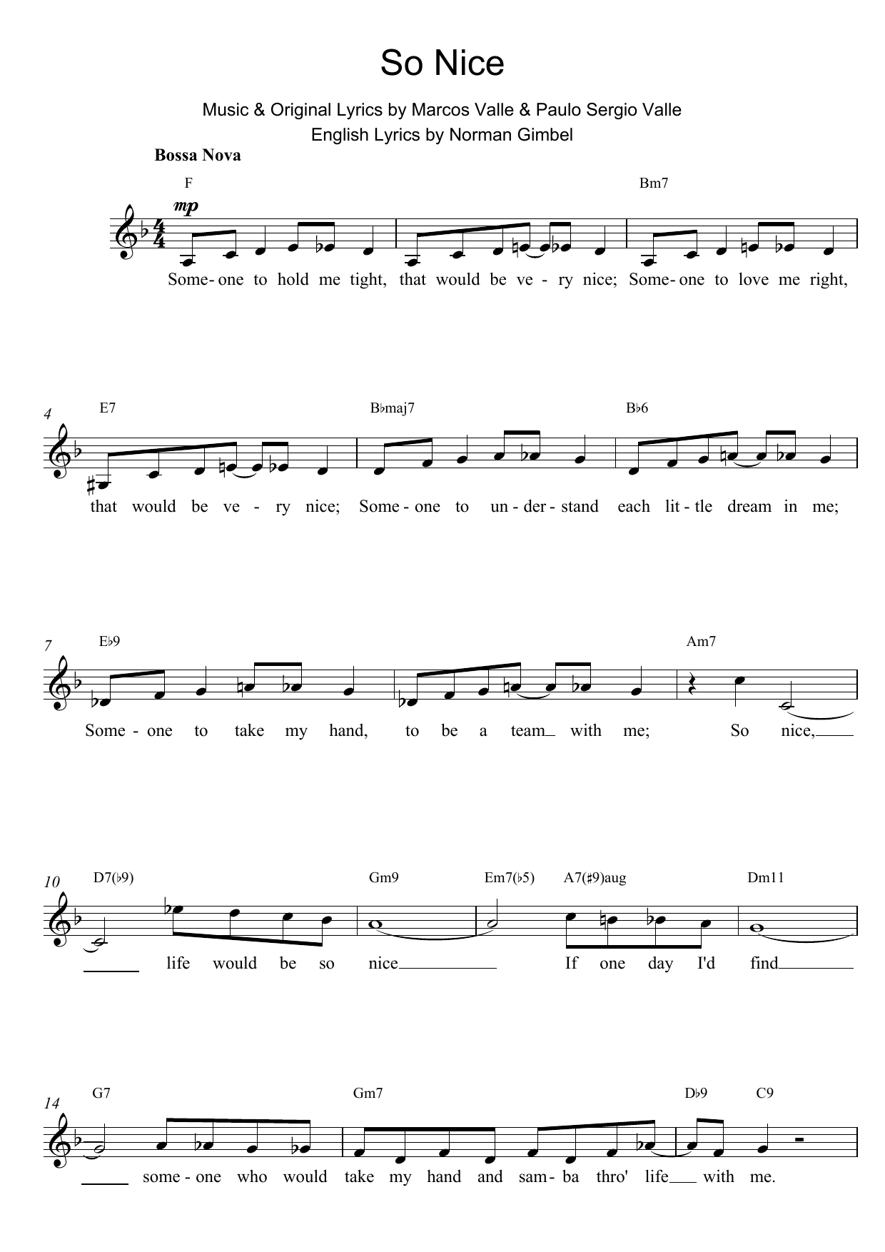 Download Paulo Sergio Valle So Nice Sheet Music and learn how to play Lead Sheet / Fake Book PDF digital score in minutes