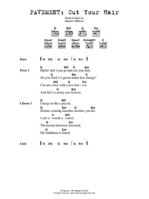 Download Pavement Cut Your Hair Sheet Music and learn how to play Lyrics & Chords PDF digital score in minutes