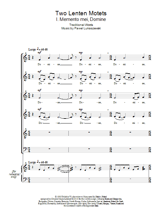 Download Pawel Lukaszewski Two Lenten Motets Sheet Music and learn how to play SATB Choir PDF digital score in minutes
