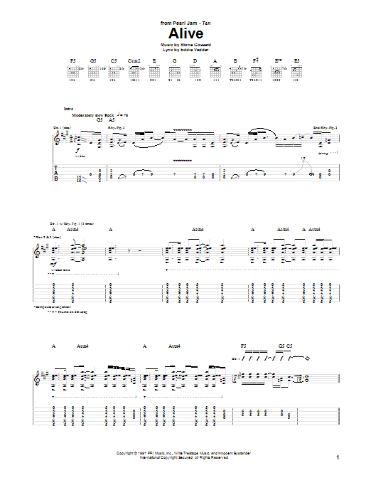 Download Pearl Jam Alive Sheet Music and learn how to play Drums Transcription PDF digital score in minutes
