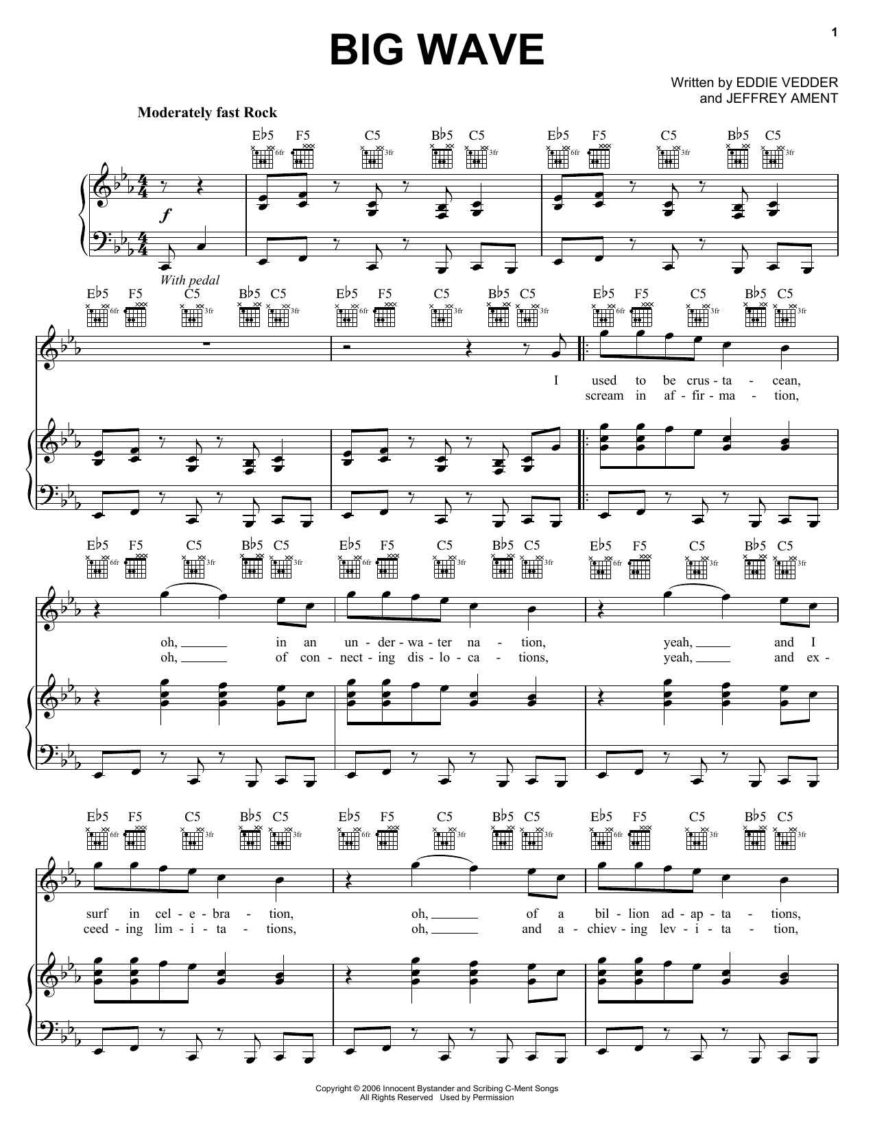 Download Pearl Jam Big Wave Sheet Music and learn how to play Piano, Vocal & Guitar (Right-Hand Melody) PDF digital score in minutes