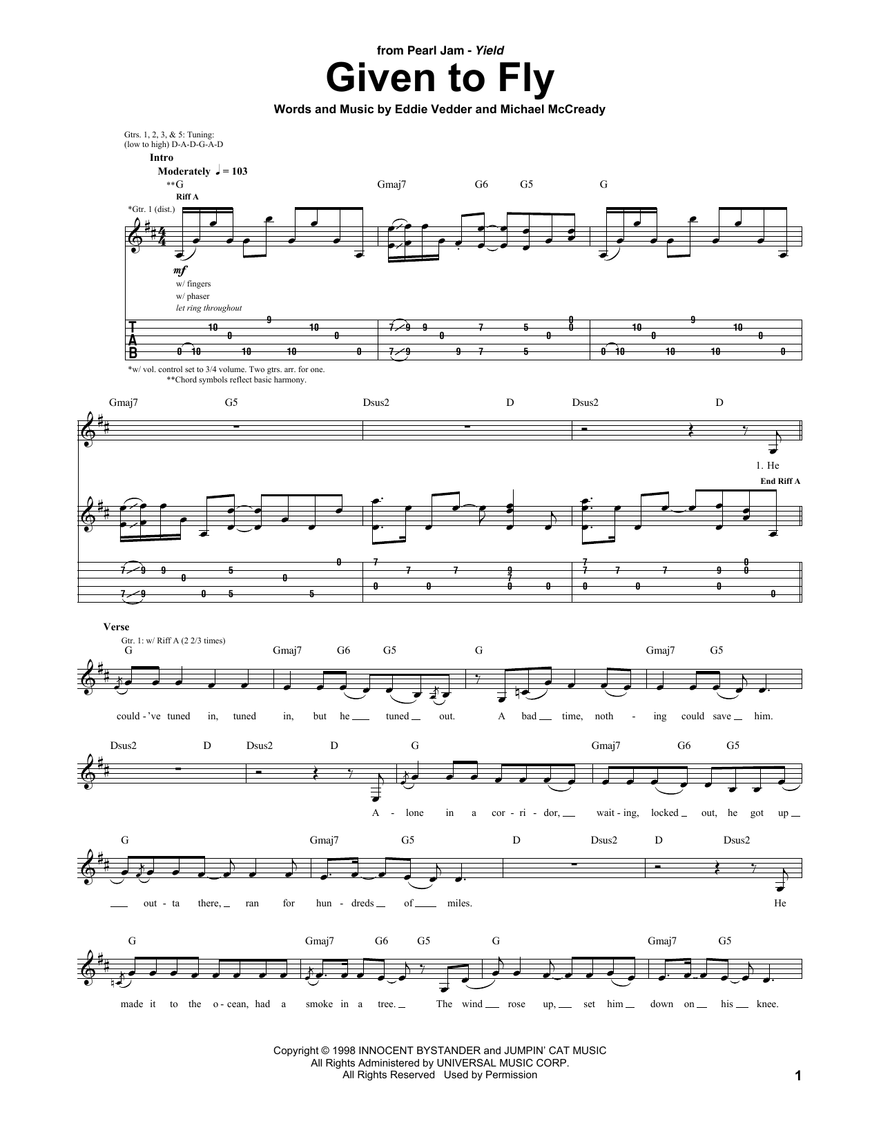 Download Pearl Jam Given To Fly Sheet Music and learn how to play Guitar Tab PDF digital score in minutes