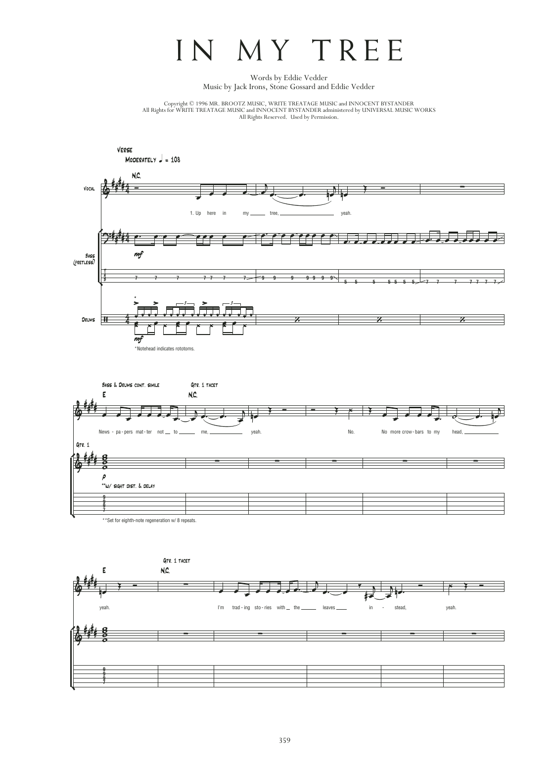 Download Pearl Jam In My Tree Sheet Music and learn how to play Transcribed Score PDF digital score in minutes