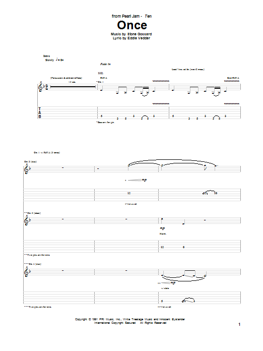 Download Pearl Jam Once Sheet Music and learn how to play Guitar Tab PDF digital score in minutes