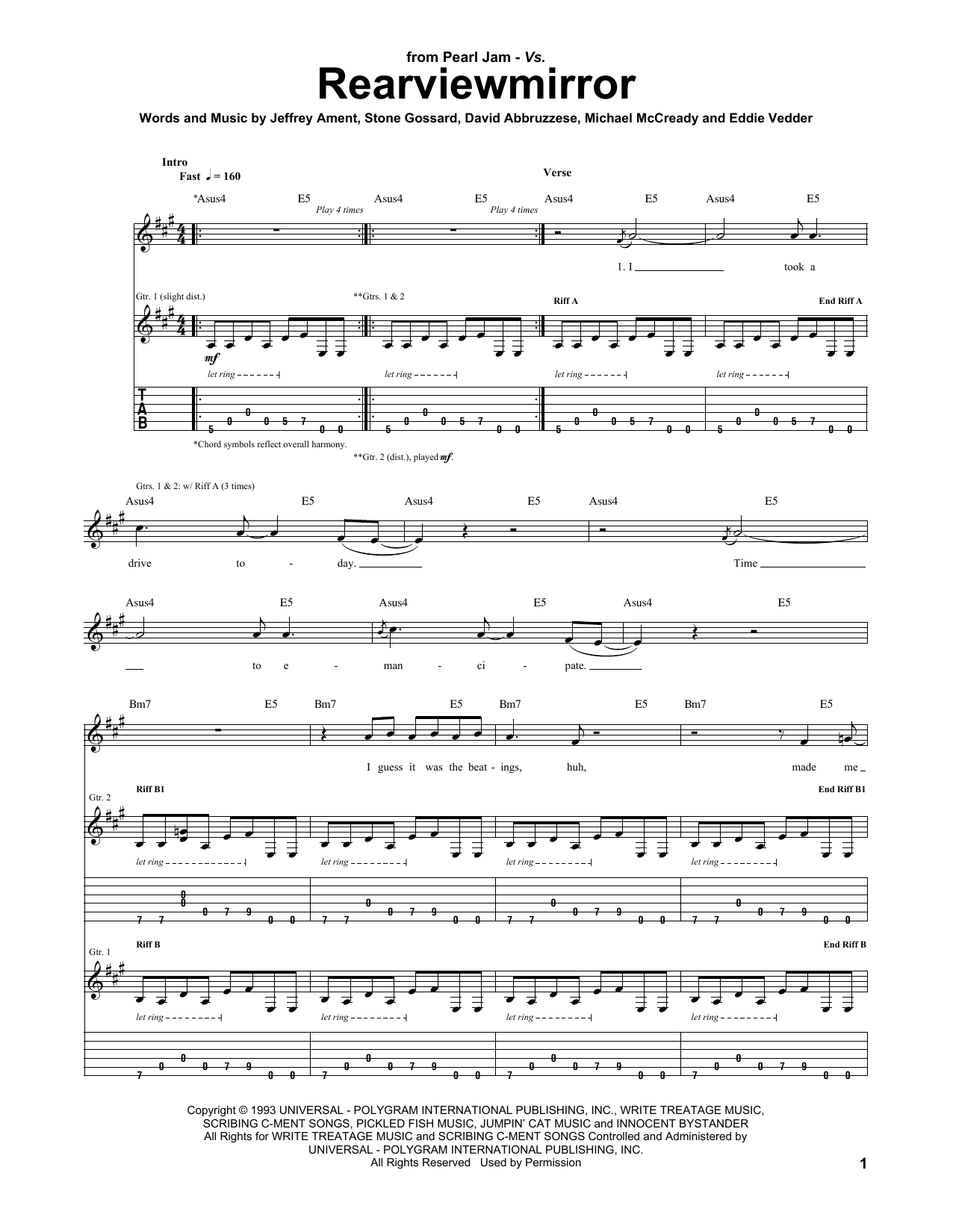Download Pearl Jam Rearviewmirror Sheet Music and learn how to play Guitar Tab PDF digital score in minutes