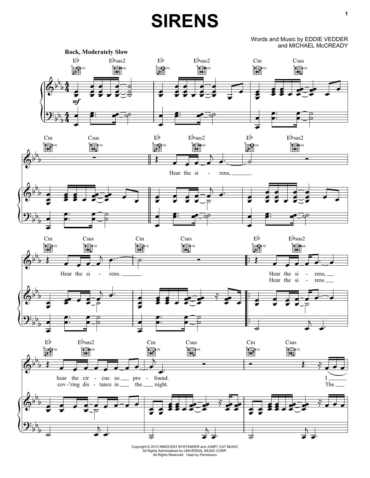 Download Pearl Jam Sirens Sheet Music and learn how to play Piano, Vocal & Guitar (Right-Hand Melody) PDF digital score in minutes