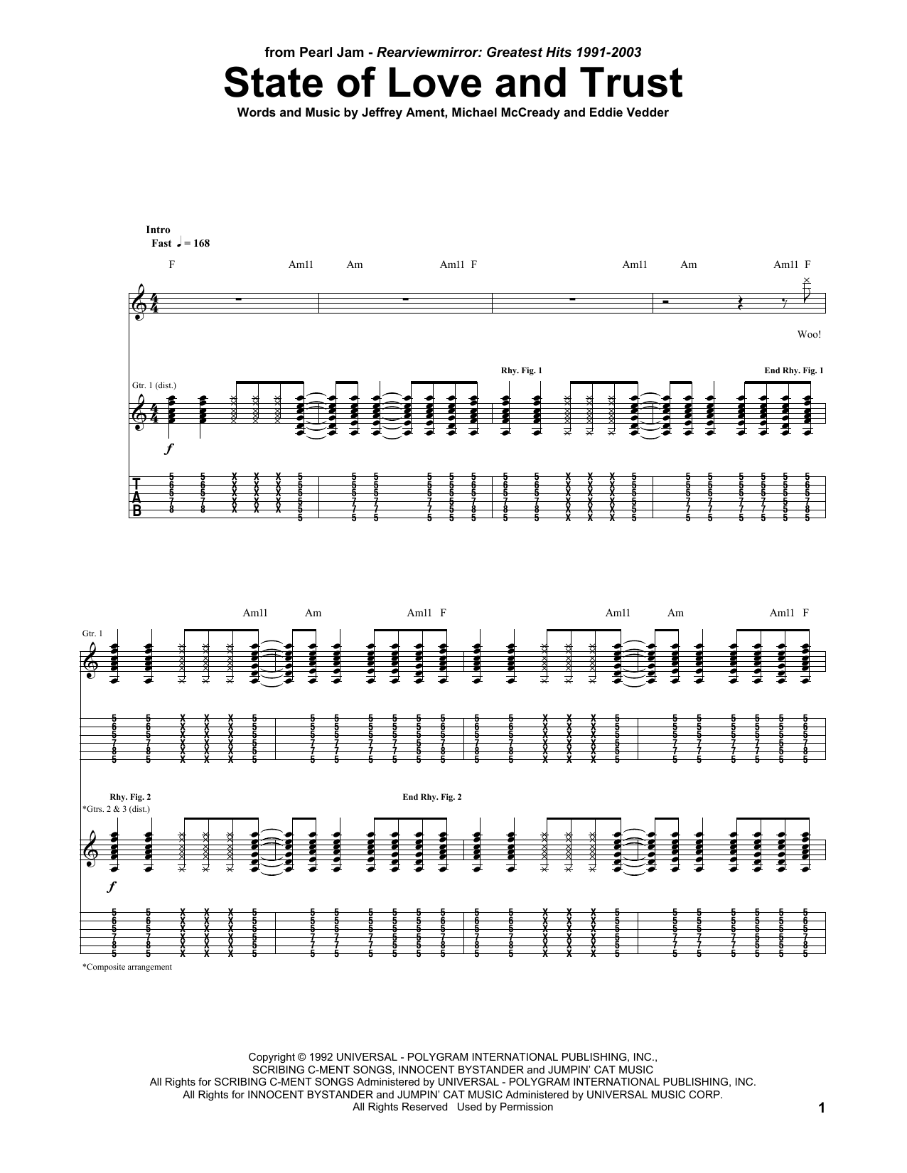 Download Pearl Jam State Of Love And Trust Sheet Music and learn how to play Guitar Tab PDF digital score in minutes