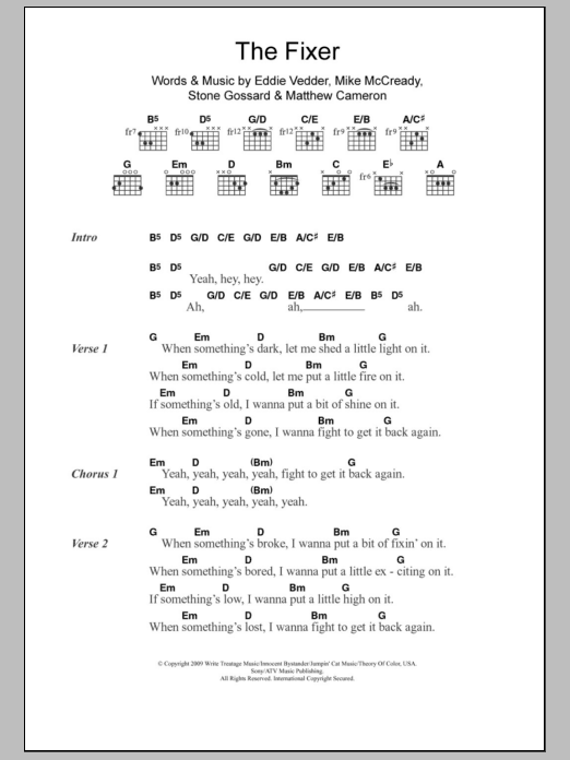 Download Pearl Jam The Fixer Sheet Music and learn how to play Lyrics & Chords PDF digital score in minutes