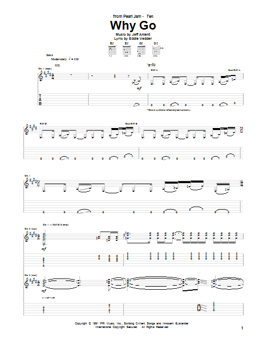 Download Pearl Jam Why Go Sheet Music and learn how to play Guitar Tab PDF digital score in minutes
