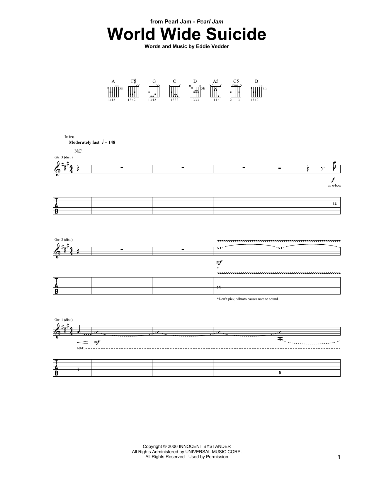 Download Pearl Jam World Wide Suicide Sheet Music and learn how to play Guitar Tab PDF digital score in minutes