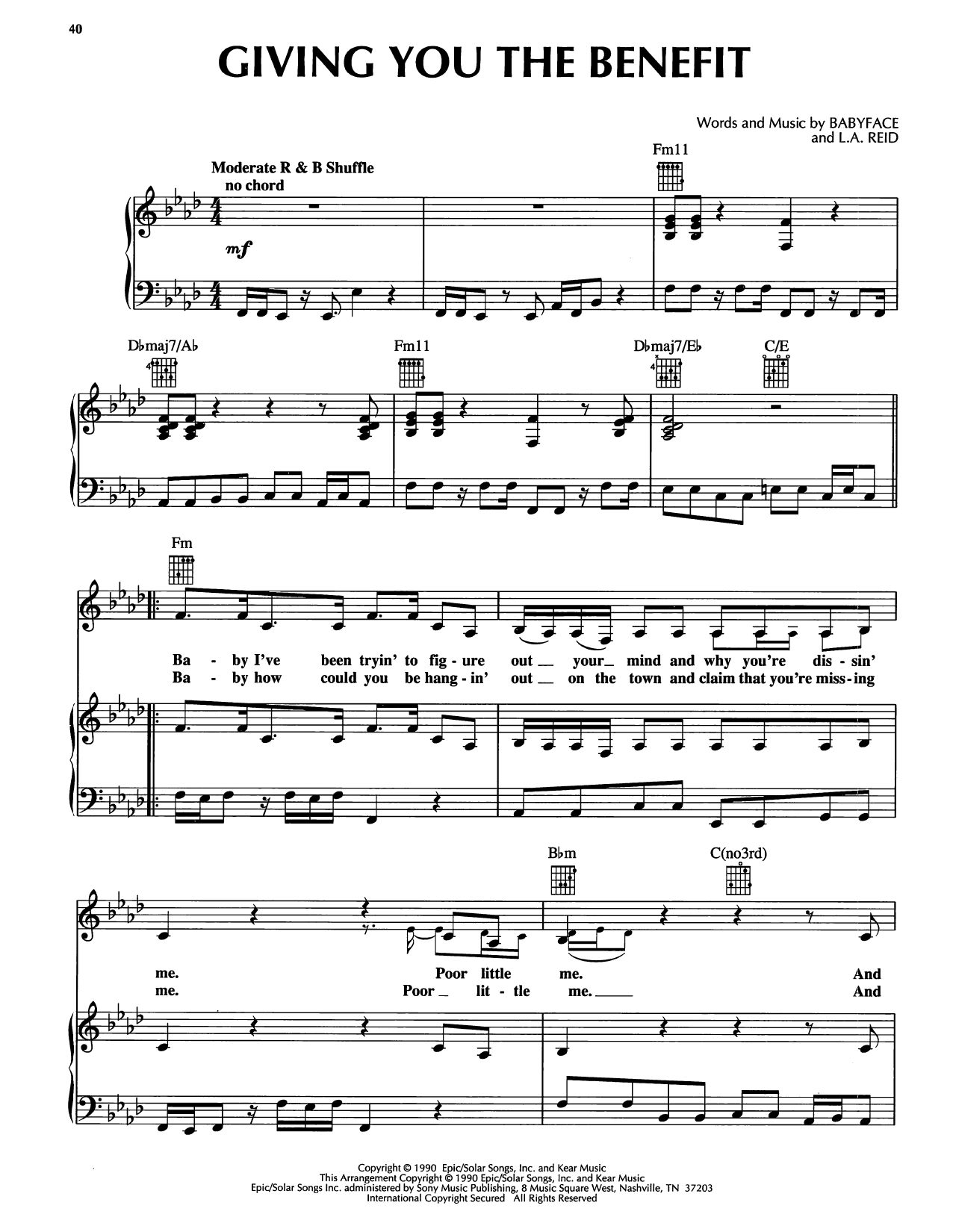 Download Pebbles Giving You The Benefit Sheet Music and learn how to play Piano, Vocal & Guitar Chords (Right-Hand Melody) PDF digital score in minutes