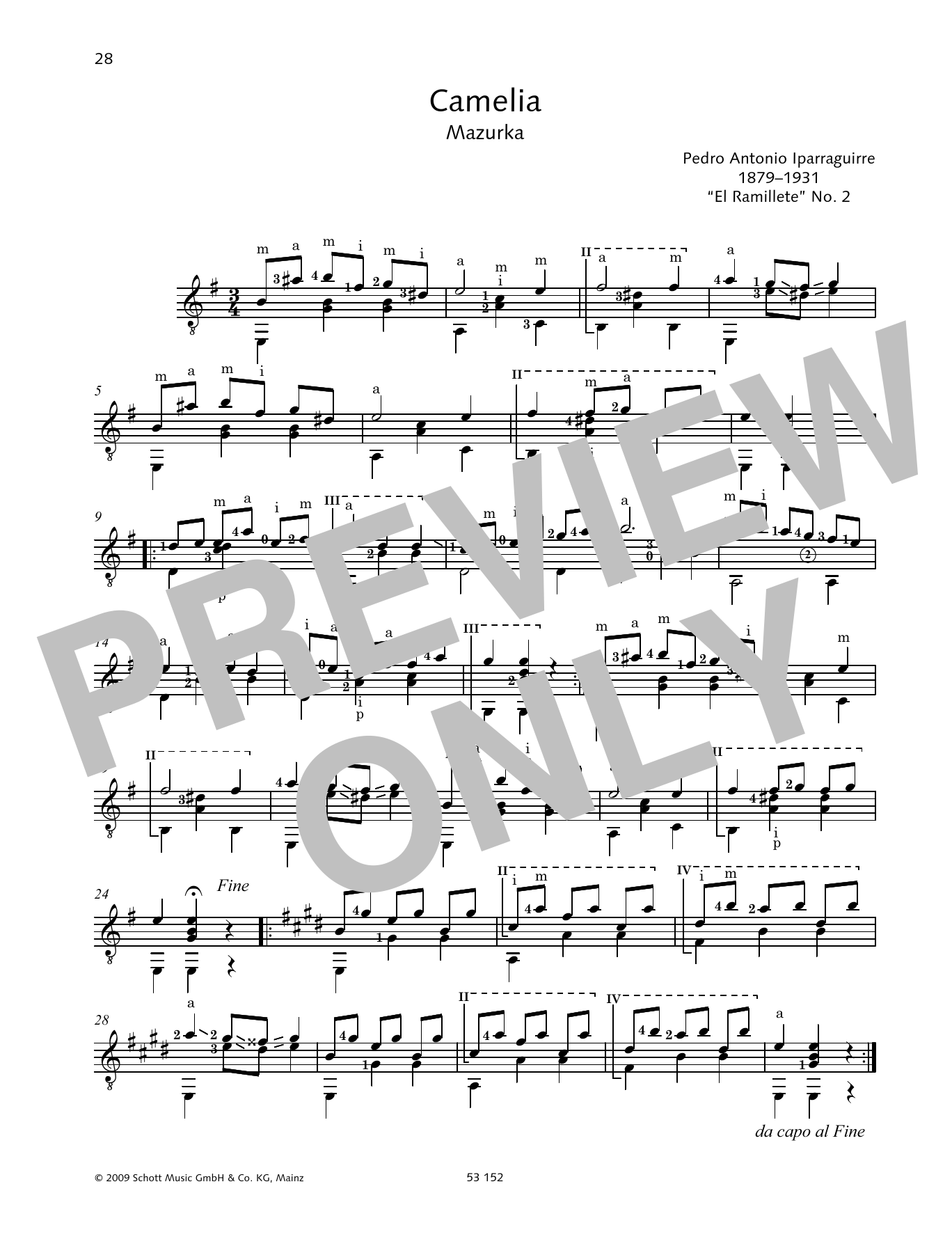 Download Pedro Antonio Iparraguirre Camelia Sheet Music and learn how to play Solo Guitar PDF digital score in minutes